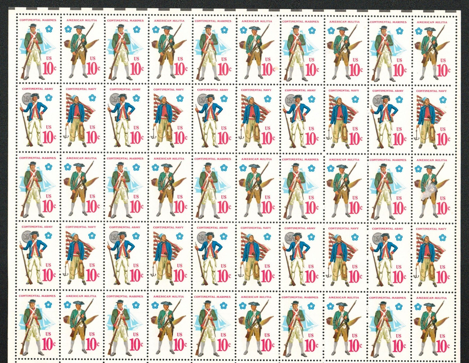 CONTINENTAL MILITARY-Page of 50 Collectible 1975 Stamps–FREE SHIP
