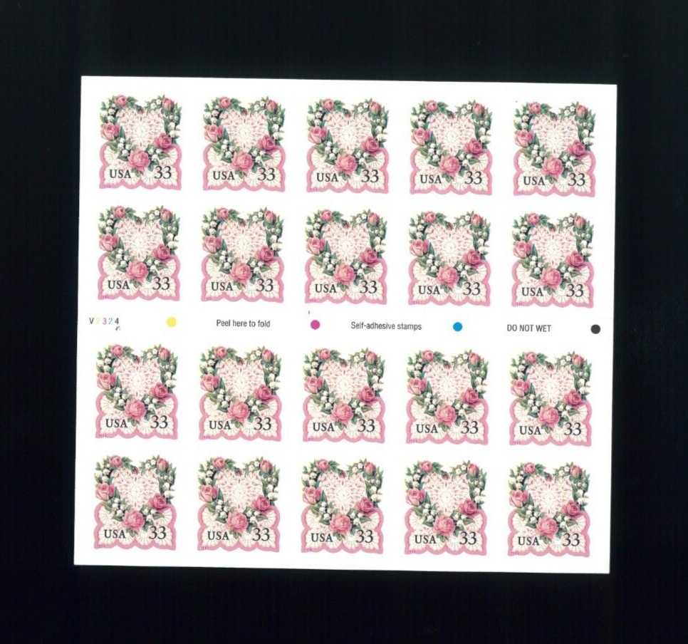 United States 33¢ Victorian-Love Heart Postage Stamp #3274 MNH Full Sheet