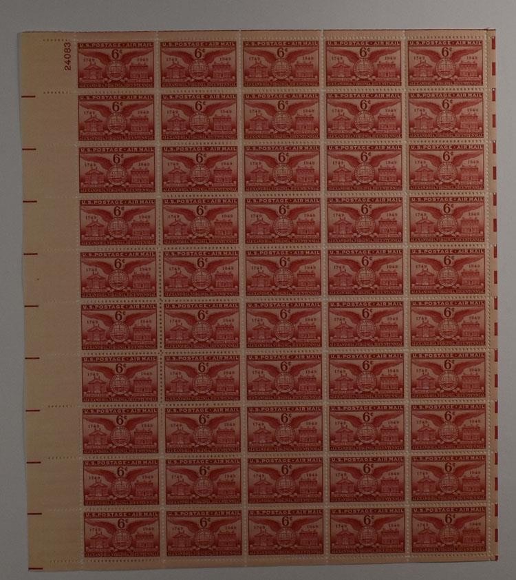 US SCOTT C40 PANE OF 50 ALEXANDRIA VA 6 CENT FACE MNH