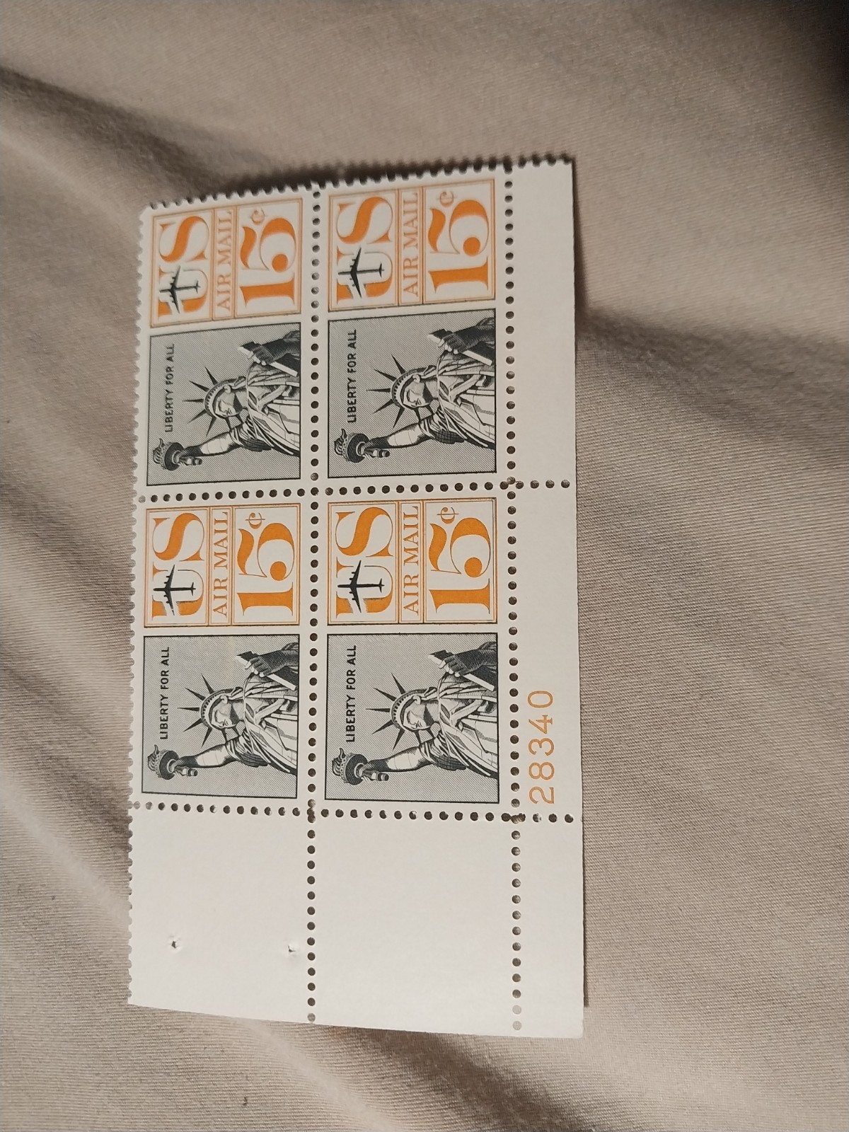 4 Stamps Liberty For All 15 Cents Statue Of Liberty US Air Mail Unused