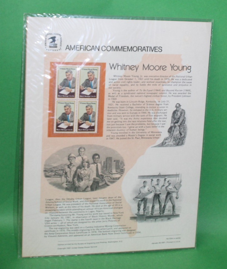 American Commemoratives Whitney Moore Young USPS Stamps Panel 139 Jan. 30, 1981