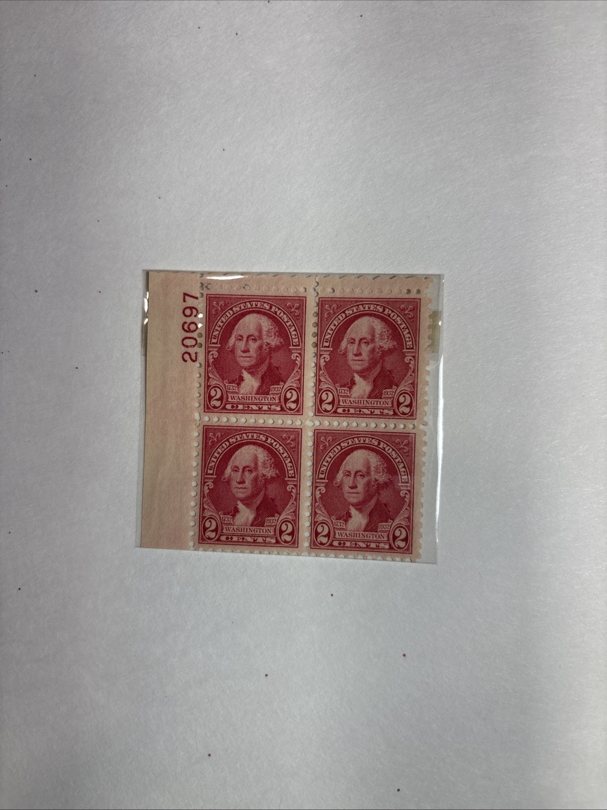 Scott 707 2c 1932 Washington Bicentennial US Stamp Block of 4 Perforated MNH