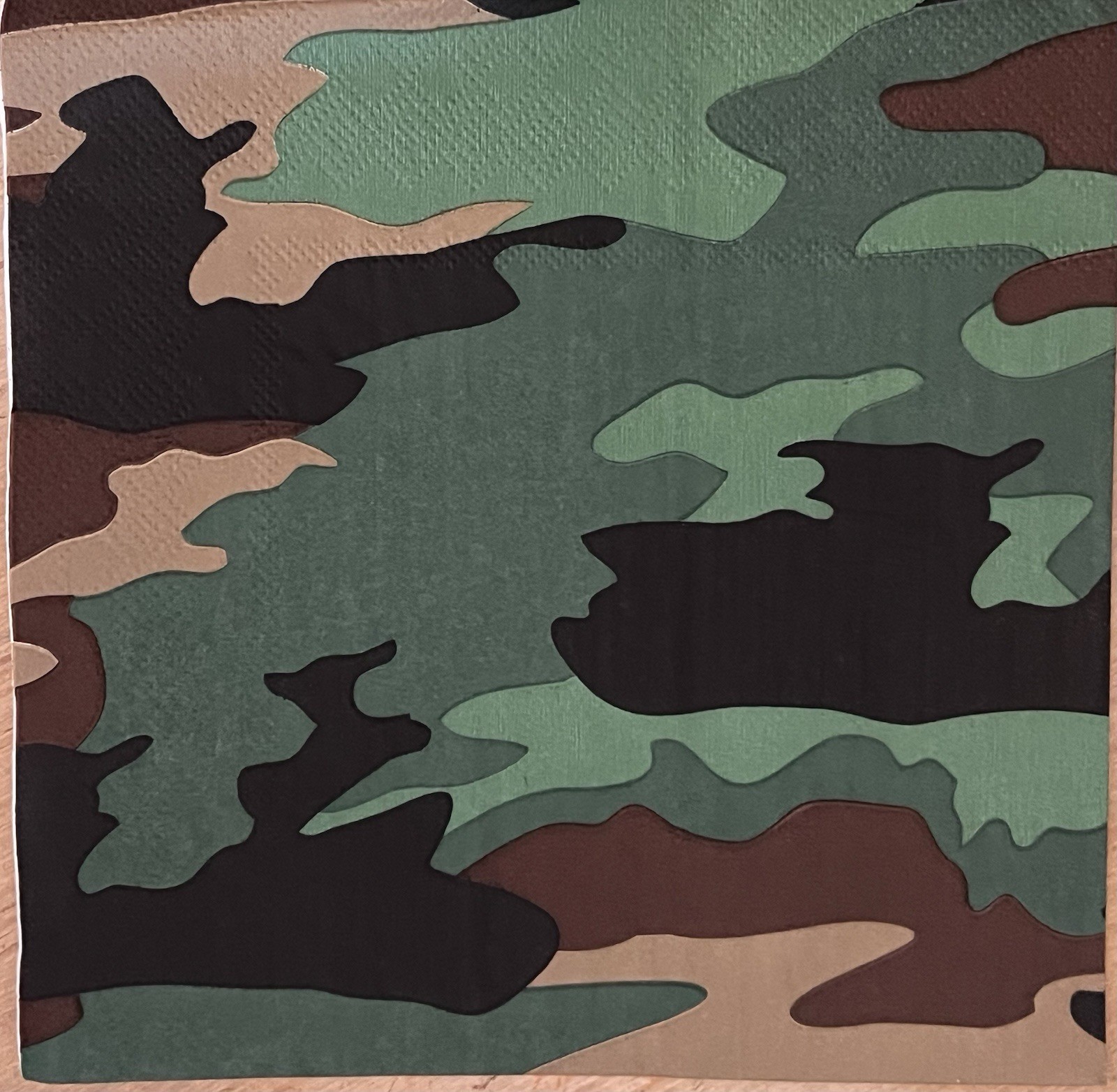TWO Individual Paper LUNCHEON Decoupage Napkin Camouflage Green/Brown 6.5” X6.5”
