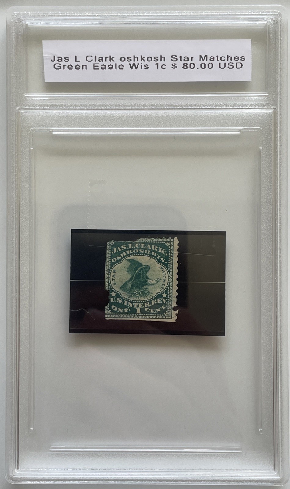 Jas.L.Clark, Oshkosh, WIS Star Matches Green Eagle 1C Stamp