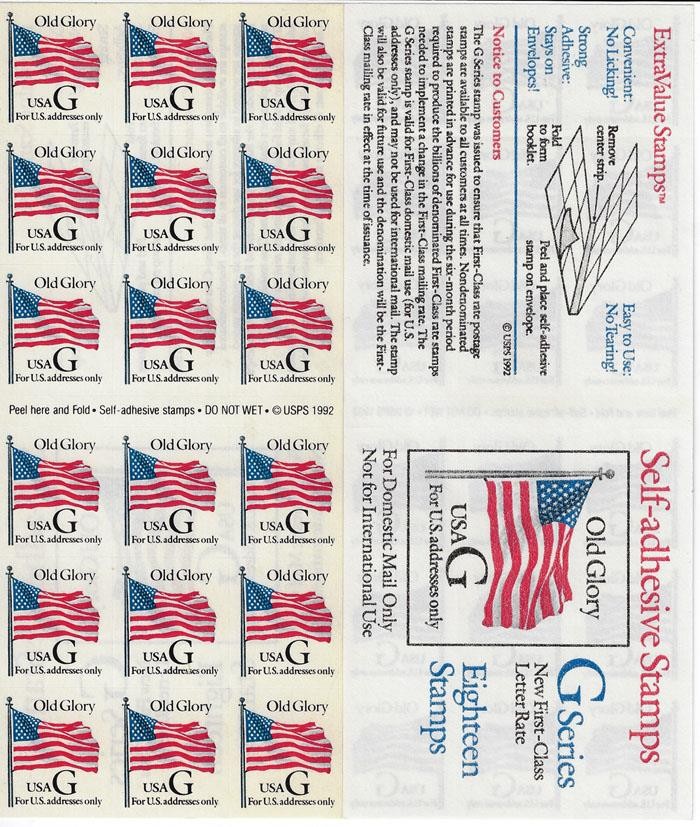 US SCOTT 2887a ATM BOOKLET OF 18 OLD GLORY G STAMPS 32 CENT FACE MNH