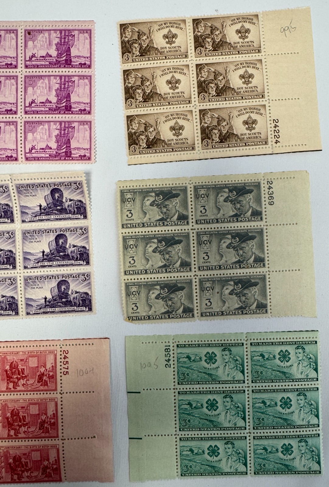 US Commemorative Plate Block Collection 1947-1954 MNH Americana History Scouts