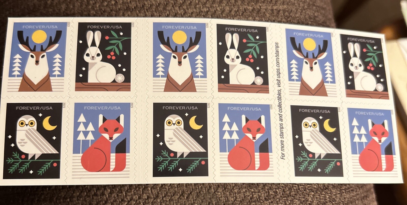 20 USPS Winter Woodland Animals 2022 FOREVER STAMPS FV $14.60 Christmas Winter