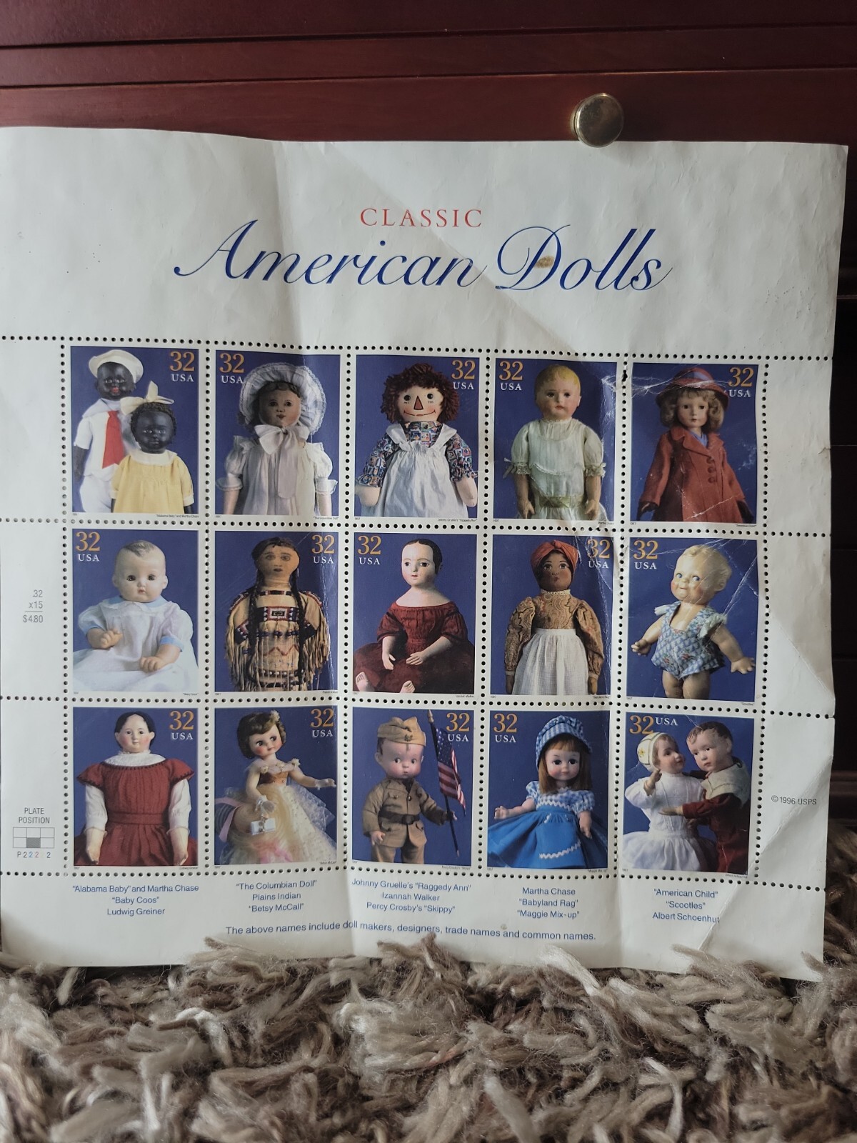 Classic AMERICAN DOLLS 15 STAMPS SHEET USPS 1996.