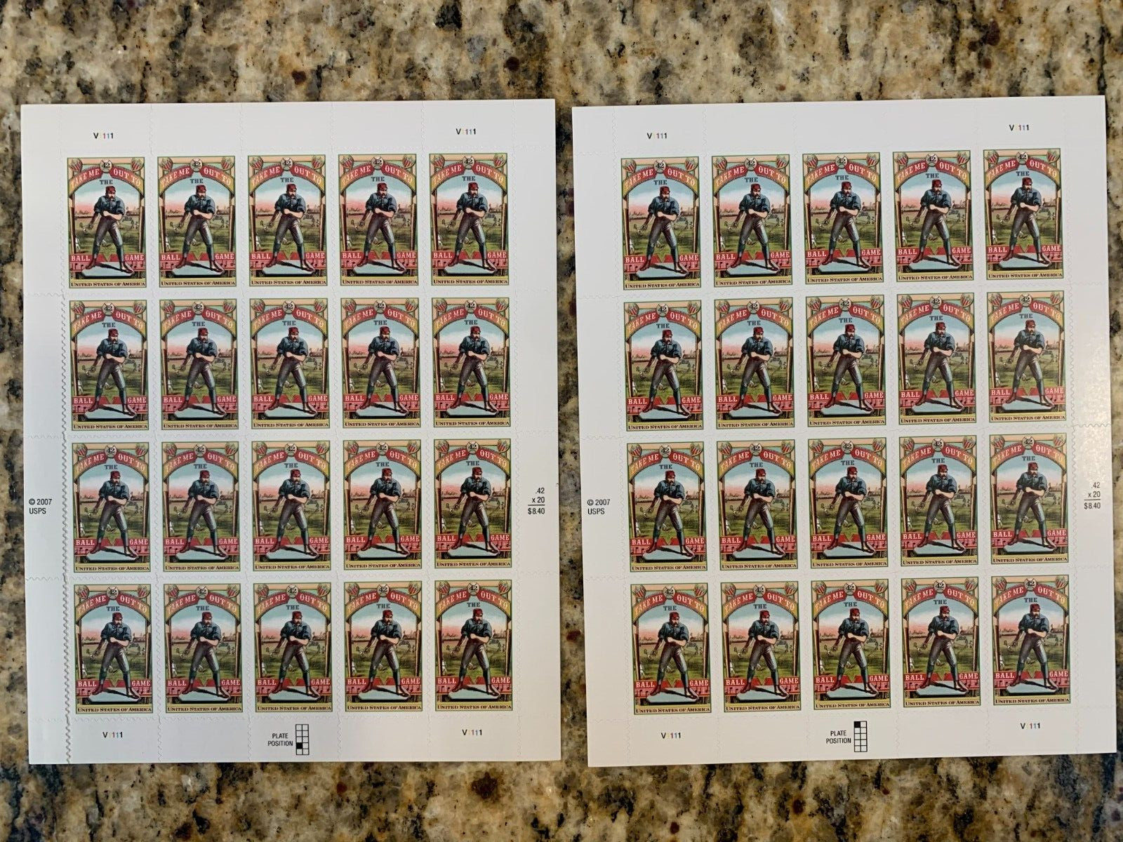 TAKE ME OUT TO THE BALL GAME 2007 STAMP SET (LOT OF 2 x 20 = 40 Stamps) 42 CENT