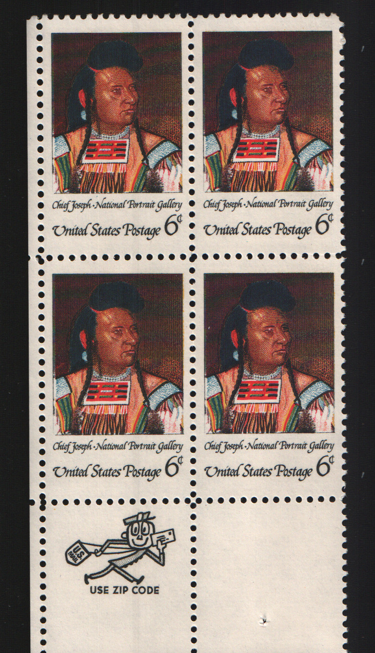 1968 6c American Indian Block of Four Scott #1364 ST183