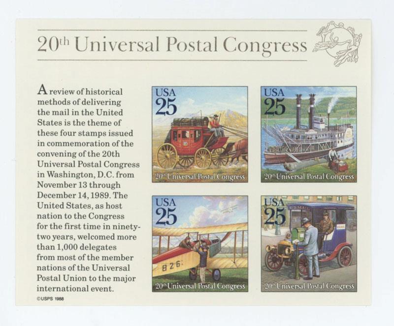 US SCOTT 2438 SOUVENIR SHEET OF 4 20TH POSTAL CONGRESS STAMPS 25 CENT FACE MNH