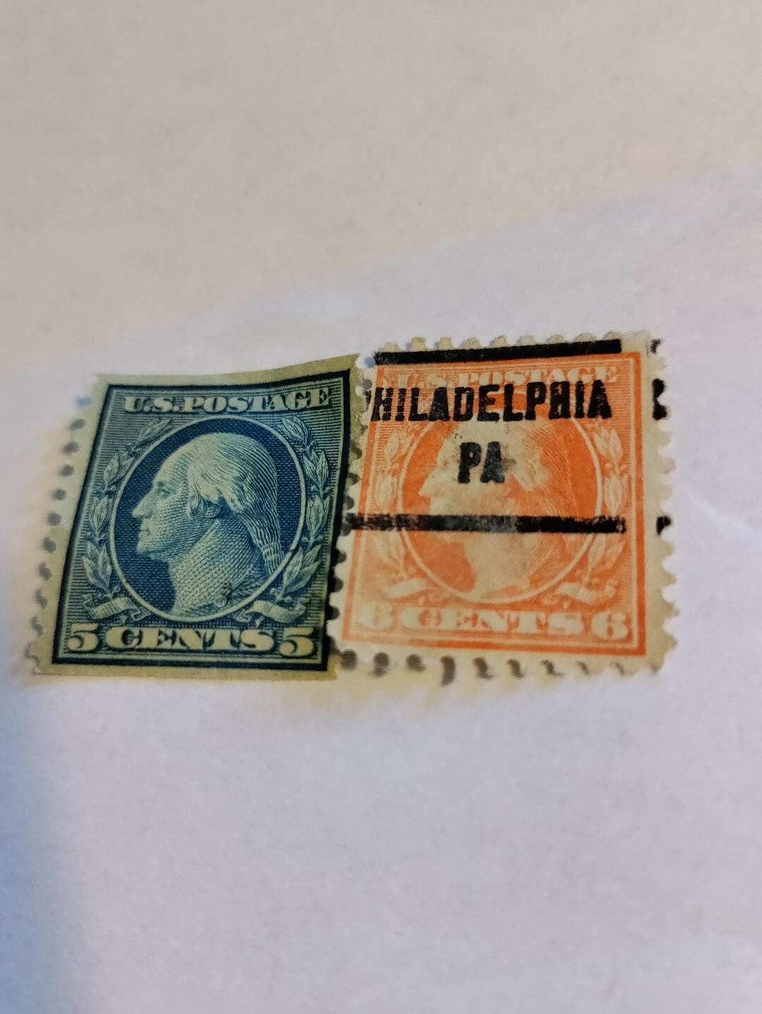 George Washington1907 5c deep blue and Washington 1908 orange vintage old 6c wow