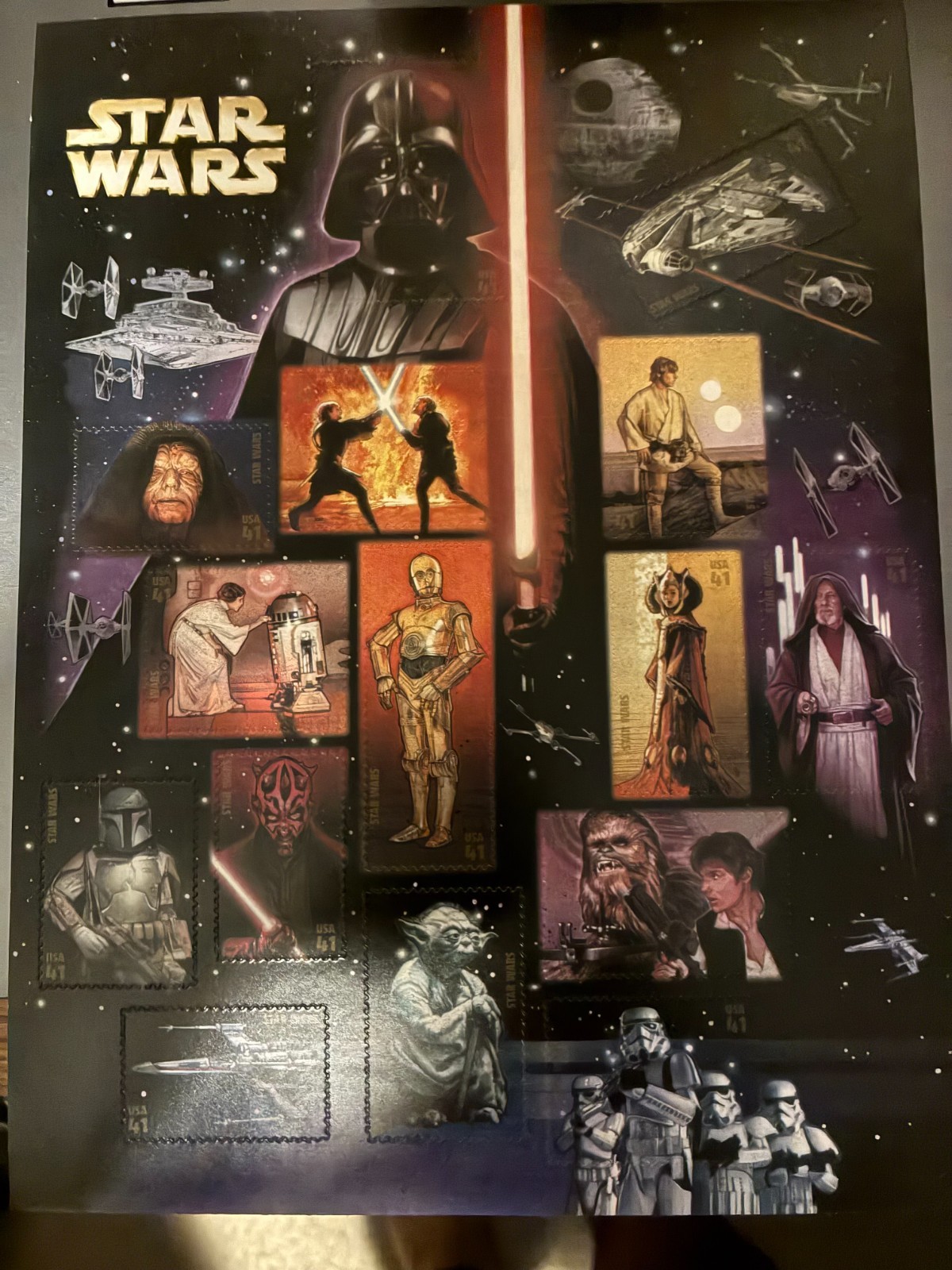 One sheet of STAR WARS Character Anniversary Set US # 4143 & One of YODA # 4205