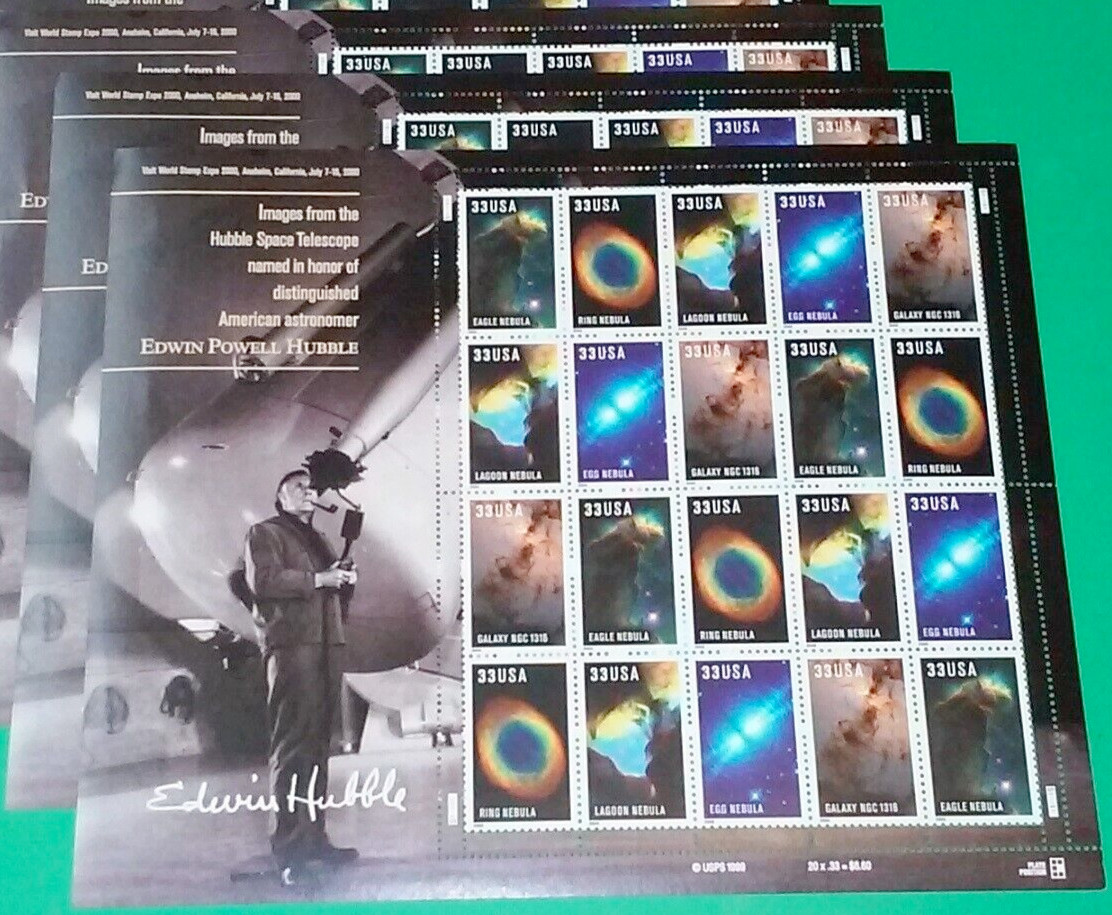 Three x 20 = 60 American Astronomer EDWIN POWELL HUBBLE 33¢ US Stamps. 3384-3388
