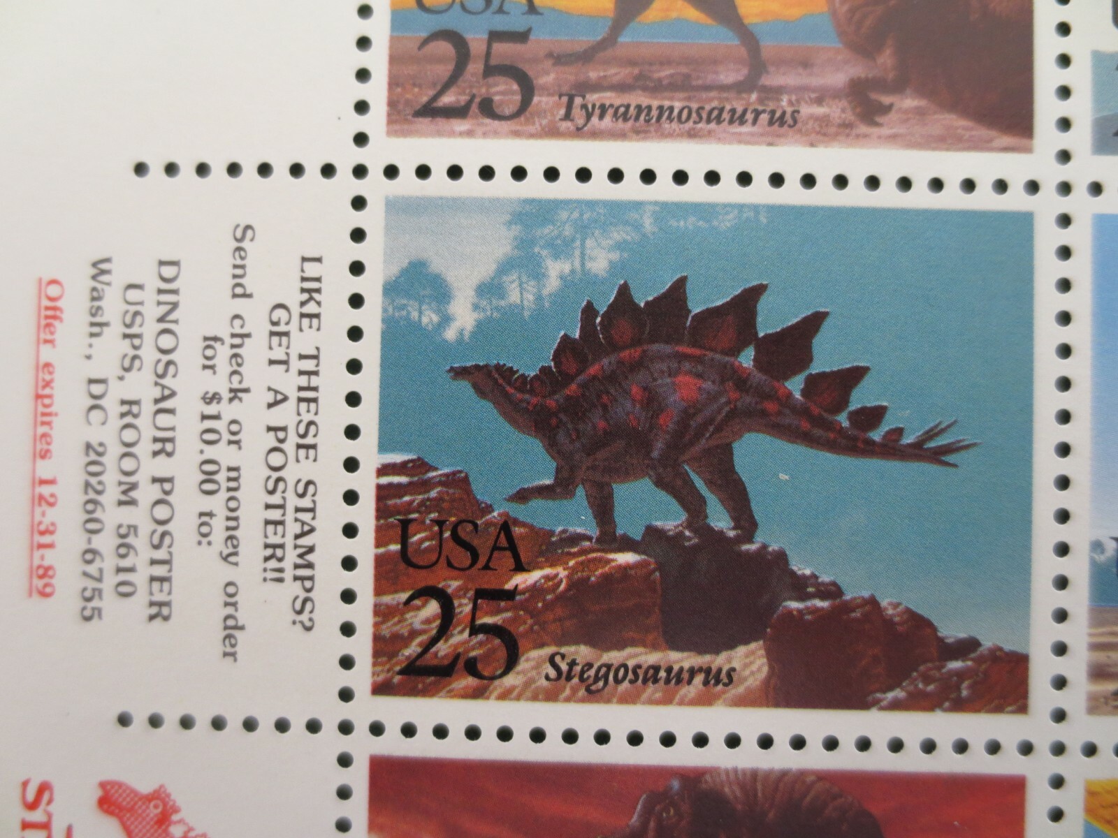 DOC Scott #2422-25 Prehistoric Animals 25¢ 1989 Sheet of 40 MNH XF