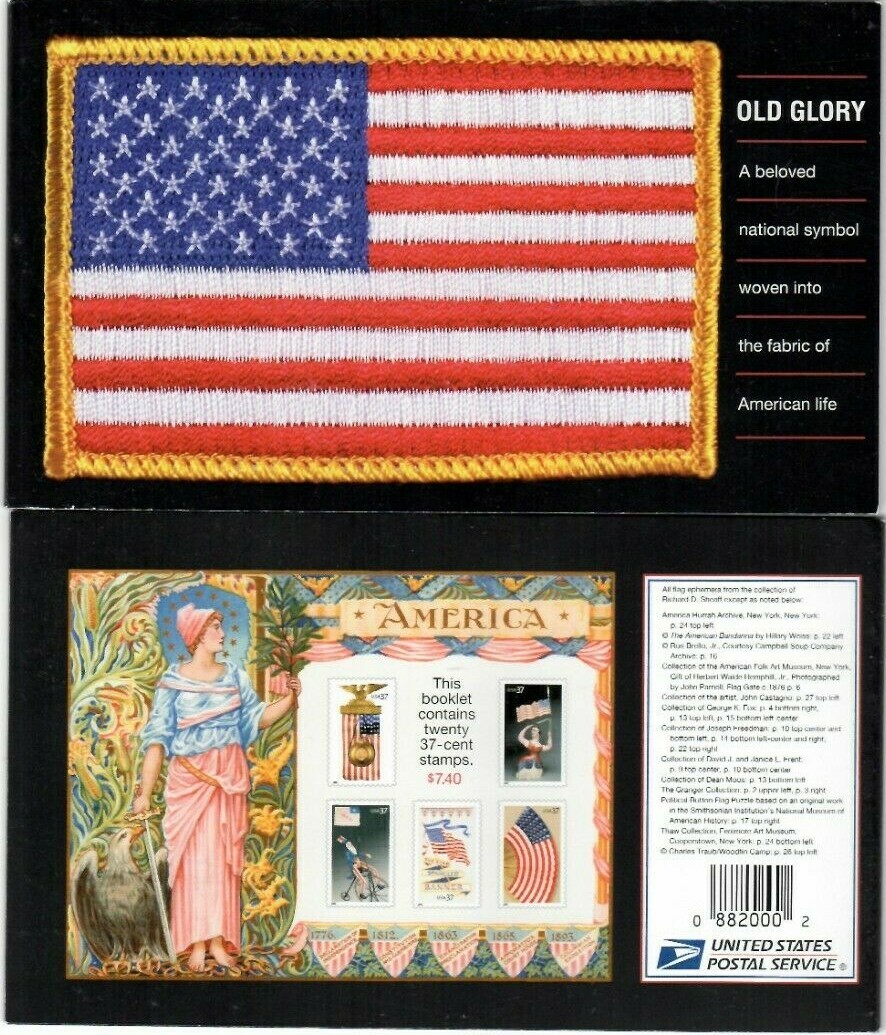 One Souvenir Booklet of 20 of OLD GLORY 37¢ US PS Stamps. Sc 3776-3780
