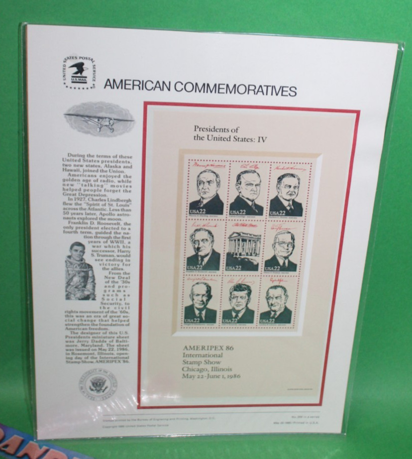 American Commemoratives Presidents US IV USPS Stamps Show Panel 266 May 22 1986