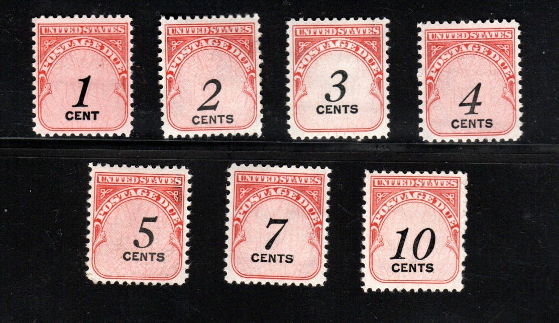 US Stamps (circa 1959)- Postage Due 1, 2, 3, 4, 5, 7, & 10 cents – MNH