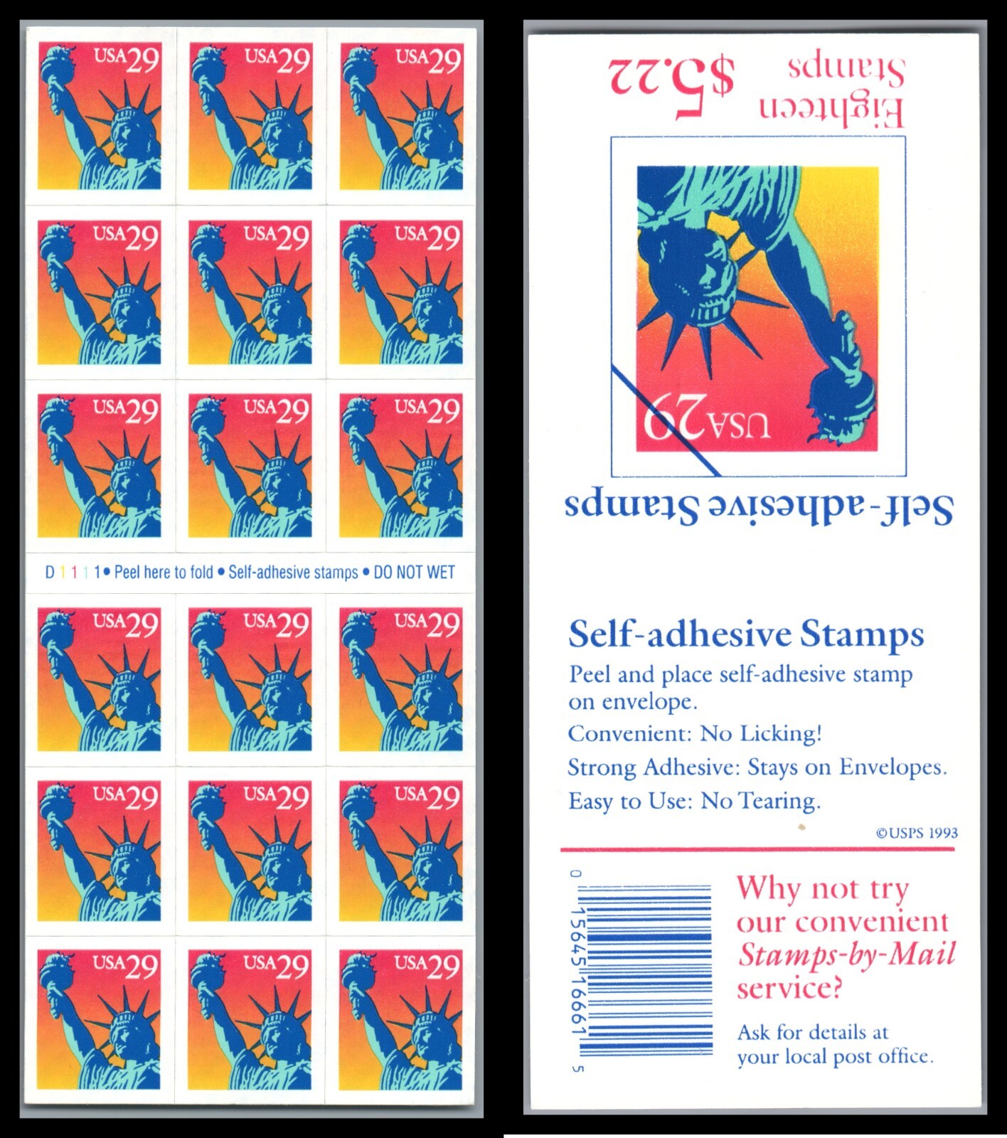 US SCOTT 2599a BOOKLET OF 18 STATUE OF LIBERTY STAMPS 29 CENT FACE MNH