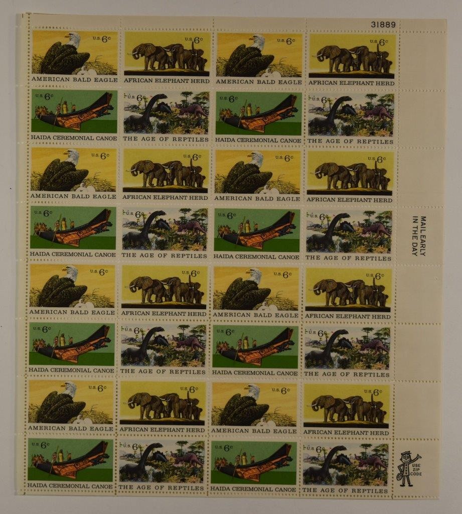 US SCOTT 1387-1390 SHEET OF 32 NATURAL HISTORY STAMPS 6 CENT FACE MNH