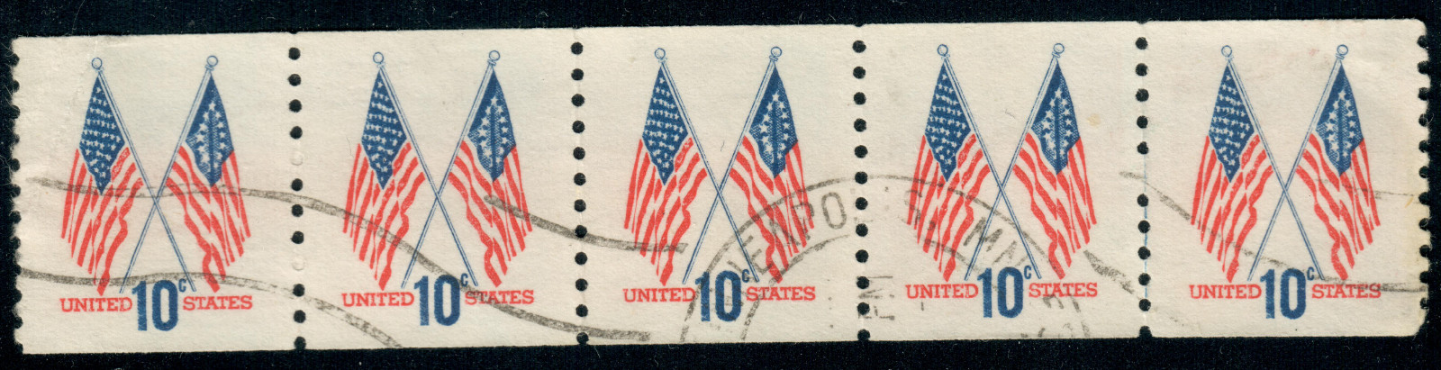 USA – 1973 – 50-Star & 13-Star Flags – Coil Stamp – 10¢ x5 – #3489