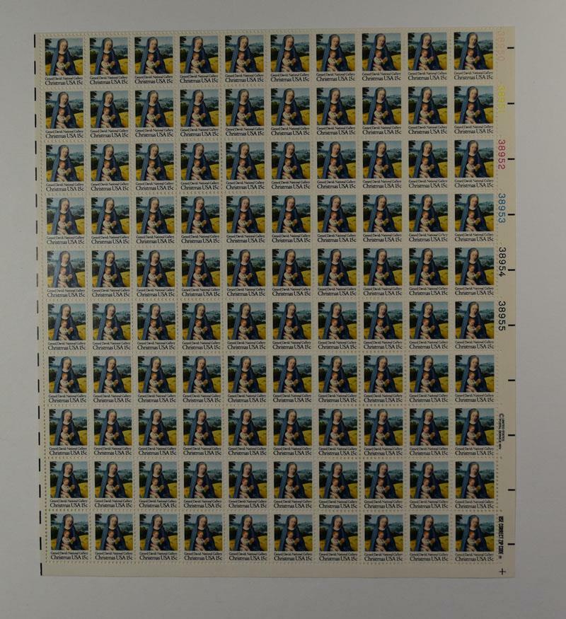 US SCOTT 1799 PANE OF 100 CHRISTMAS STAMPS 15 CENT FACE MNH