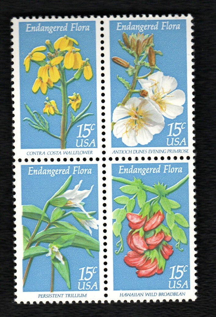 US Stamps – 15¢ Endangered Flora – Block of 4 stamps (SC# 1783-1786) MNH