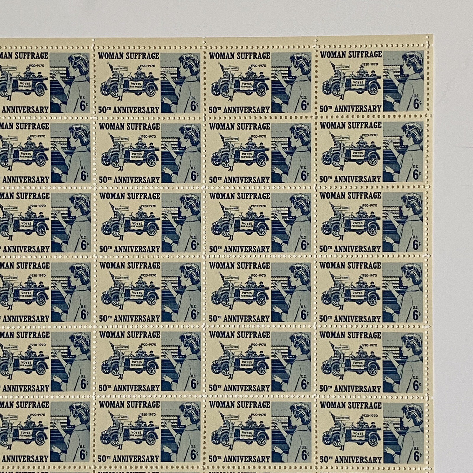 Woman Suffrage Sheet of 50 1970 6 Cent Stamps Scott #1406 MNH Blue White Vote