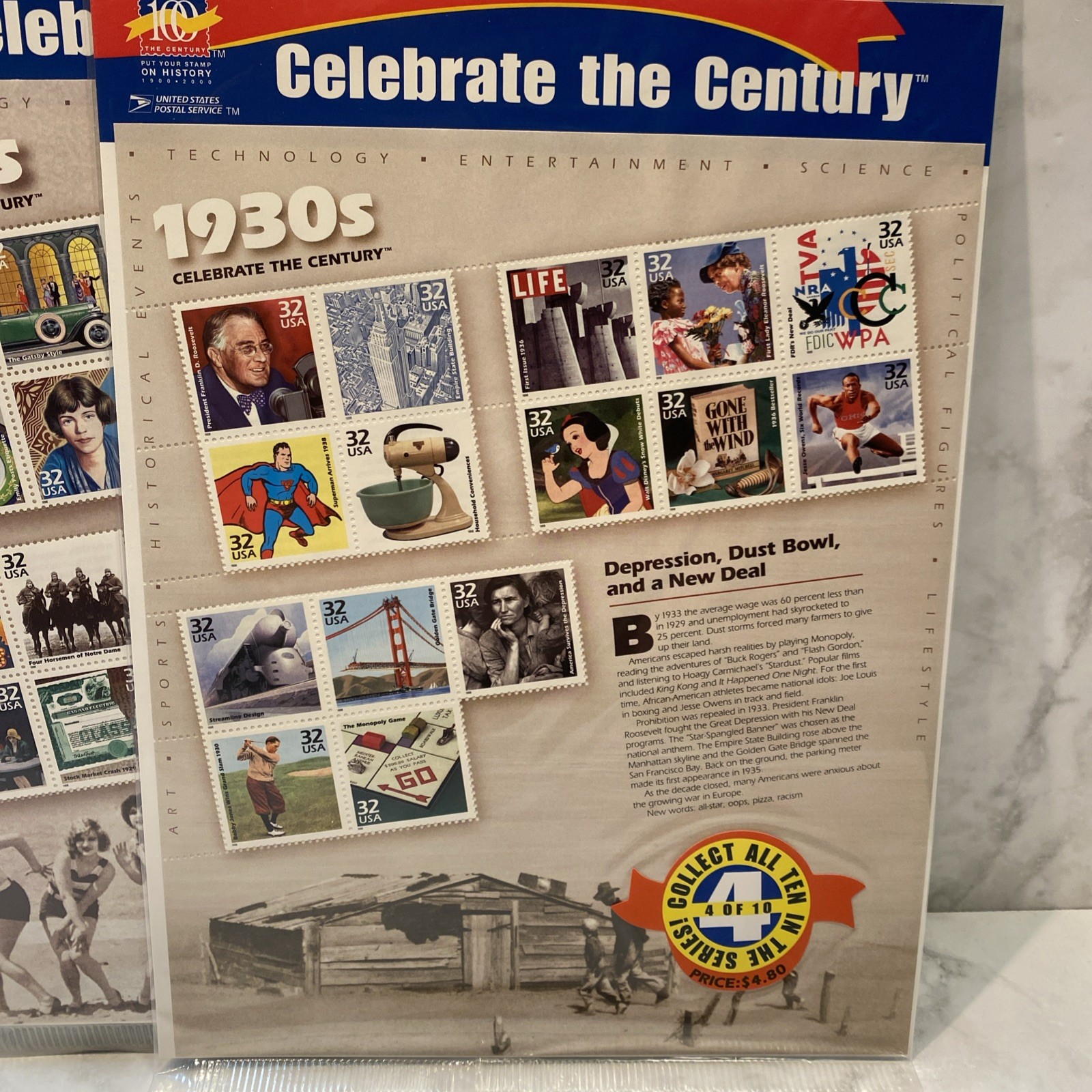 NEW CELEBRATE THE CENTURY 1900-1990. Complete 10 Sheet Set US Stamps USA GC2