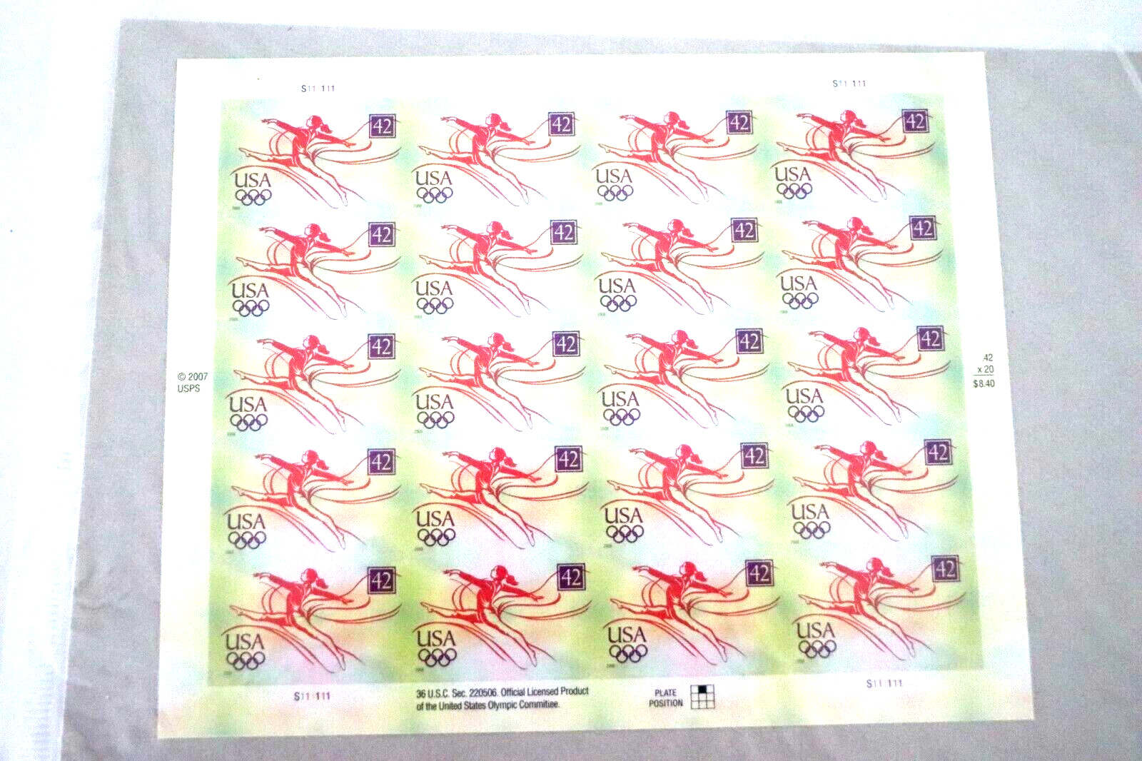 US Postage stamps. Sheet of Olympic Games stamps 20 42 cent stamps MNH, OG