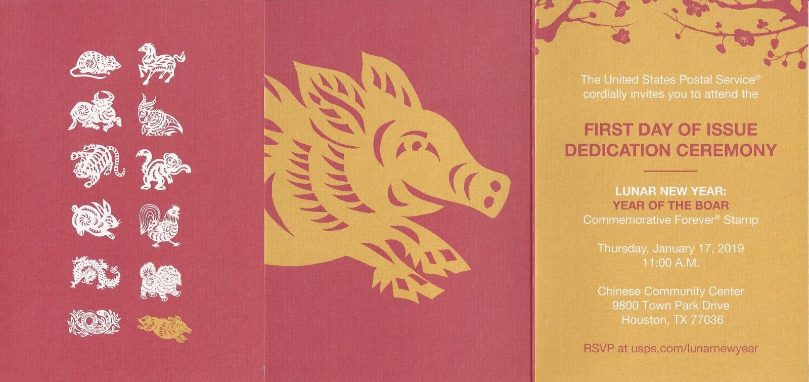 Celebrating Lunar New Year – Boar FDI Memento with 12 Forever Stamps Scott #5340