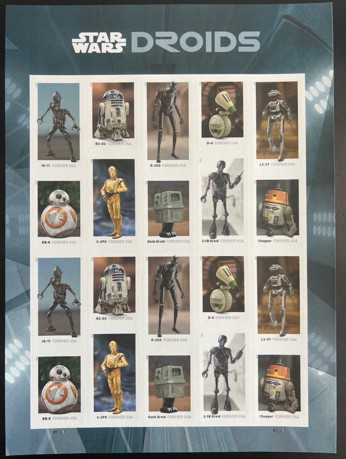 NEW! FULL SHEET 2021 STAR WARS DROIDS Qty:20 US STAMP BLOCK 577600