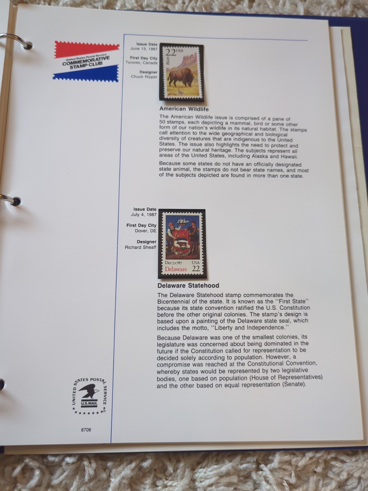 1986-1987 USPS Stamp Album – Arkansas Statehood – Christmas Contemporary Oct 23