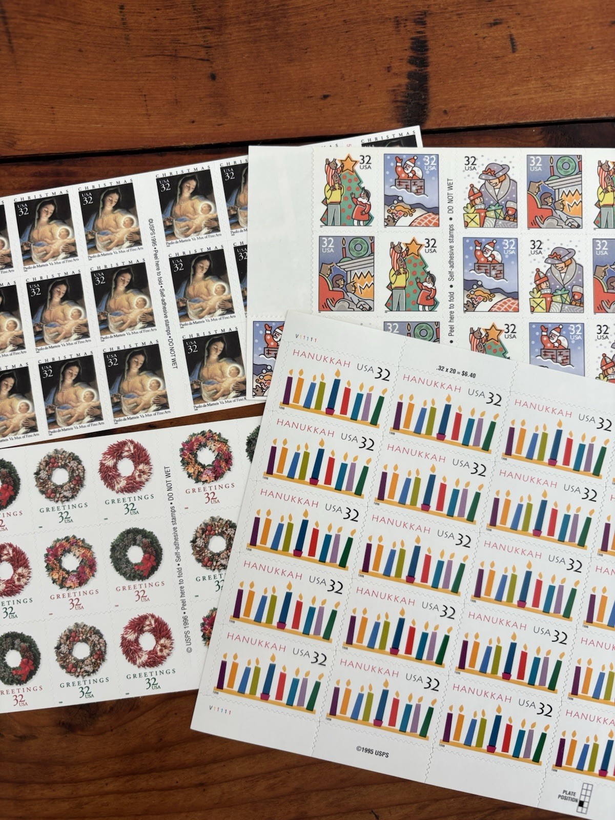 78 Vtg Colorful Xmas Hanukkah US Postage Stamps, Never Expire $24.95 Face Value
