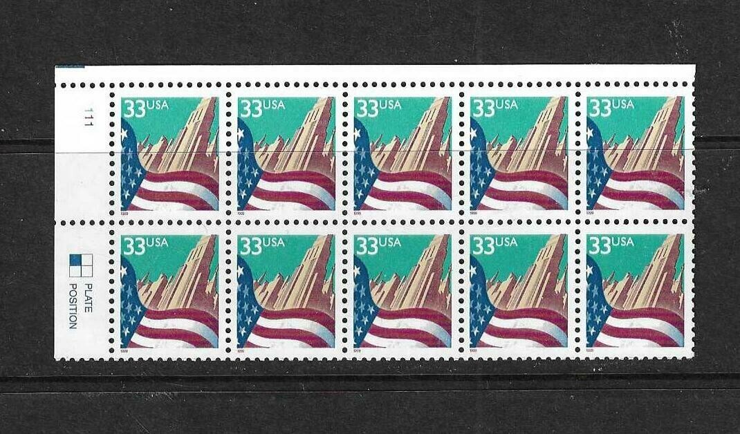 USA SC# 3277 Flag And The City . Block Of 10, Plate Number . MNH