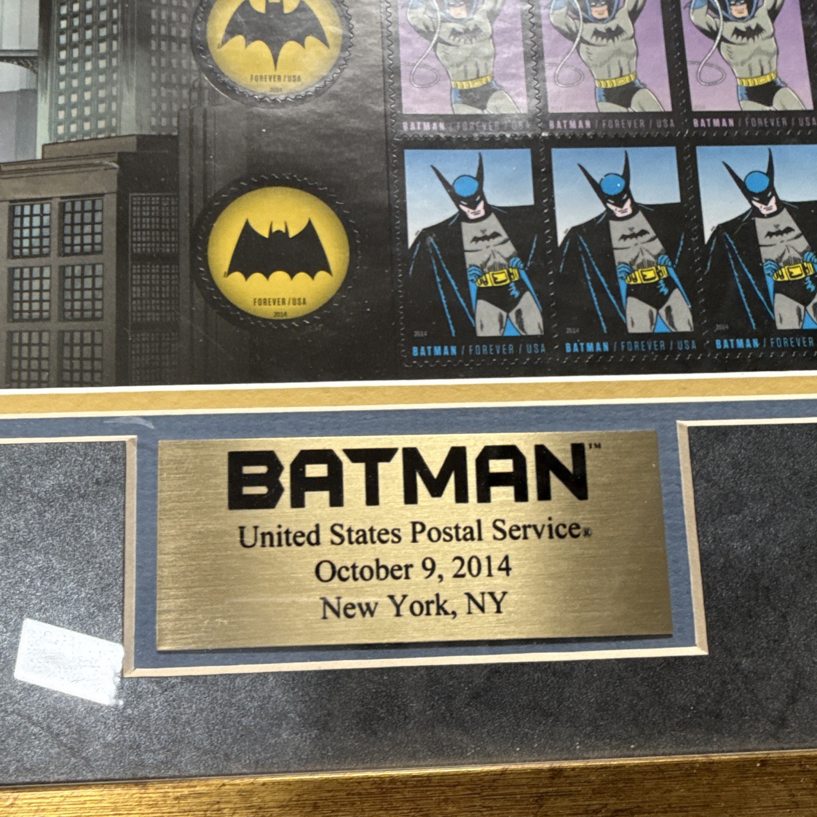 Batman USPS Forever Stamps Full Sheet Framed Display Plaque, Oct 9 2014