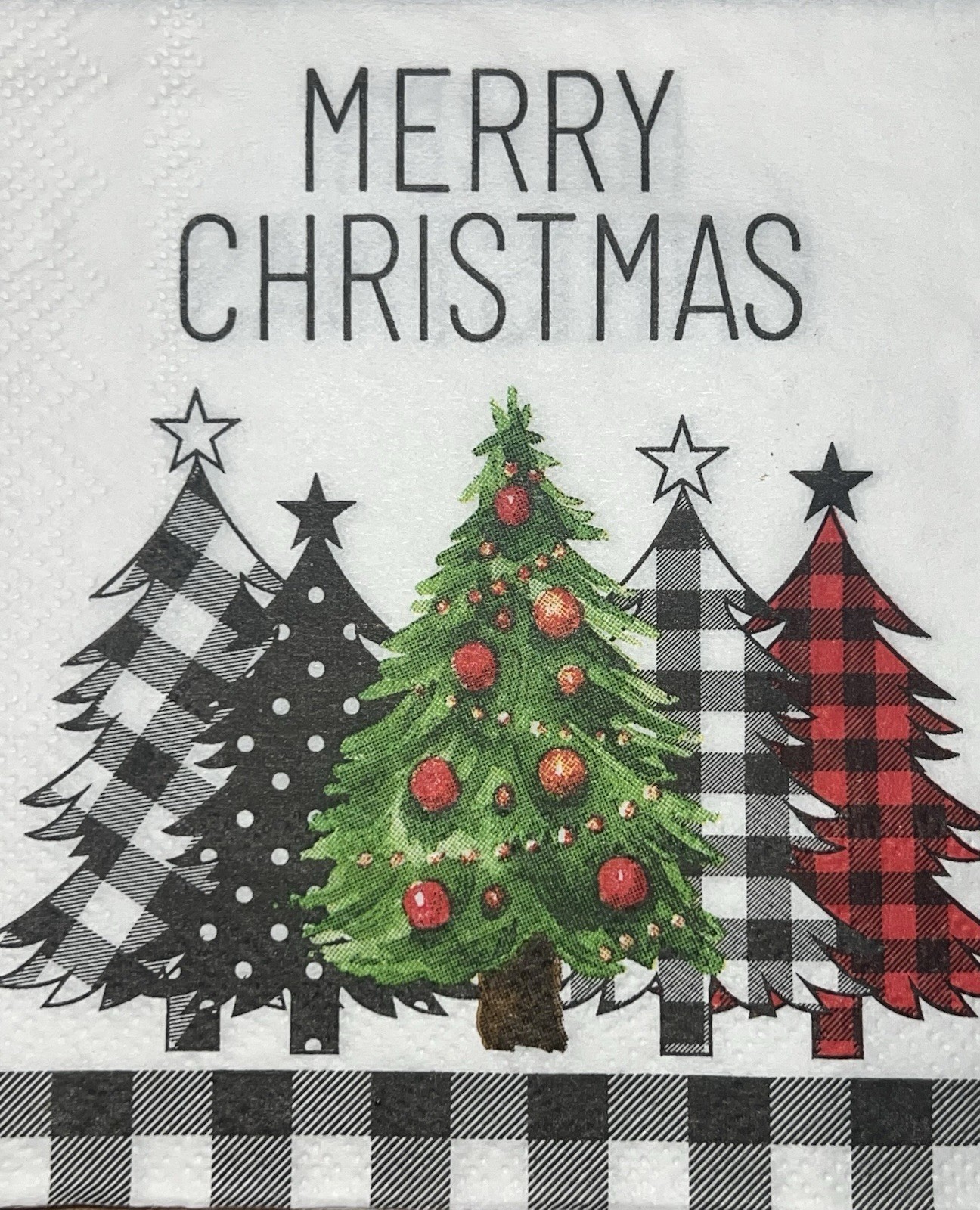 TWO Individual Beverage Paper decoupage napkins Christmas Checker Trees 5 X 5