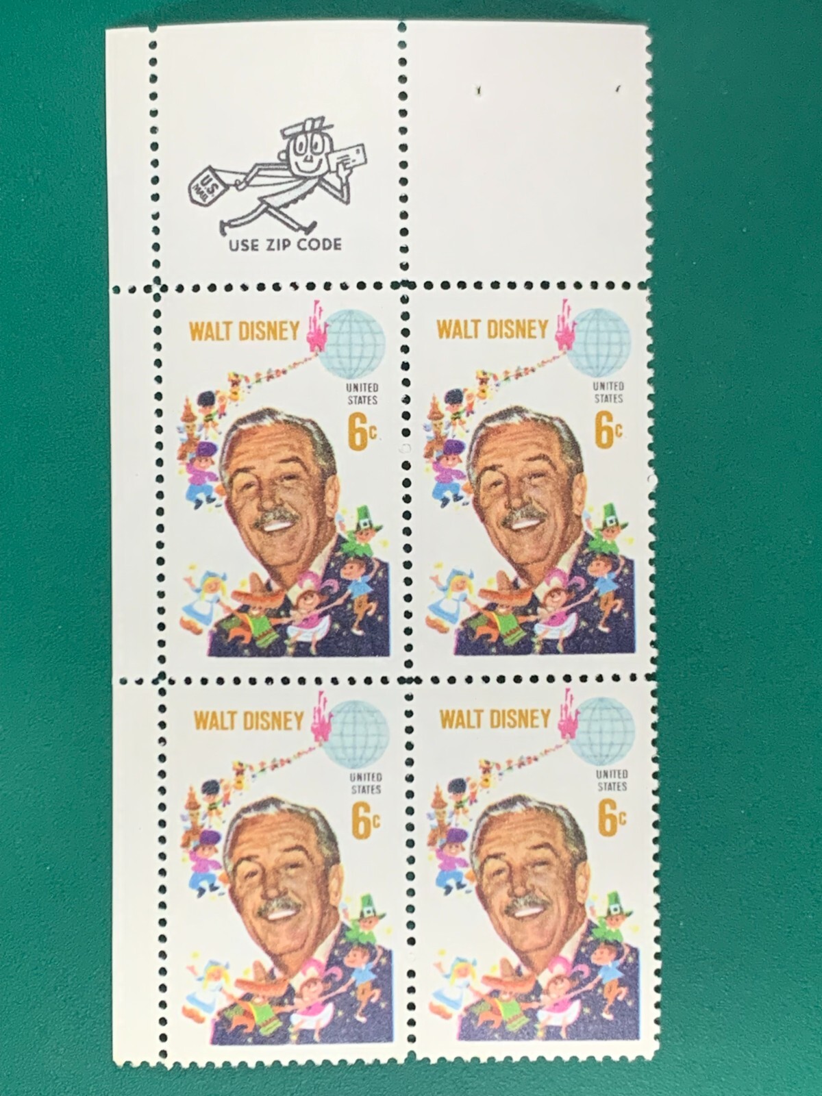 US Postage Walt Disney 6Cents Plate Block Stamps Unused