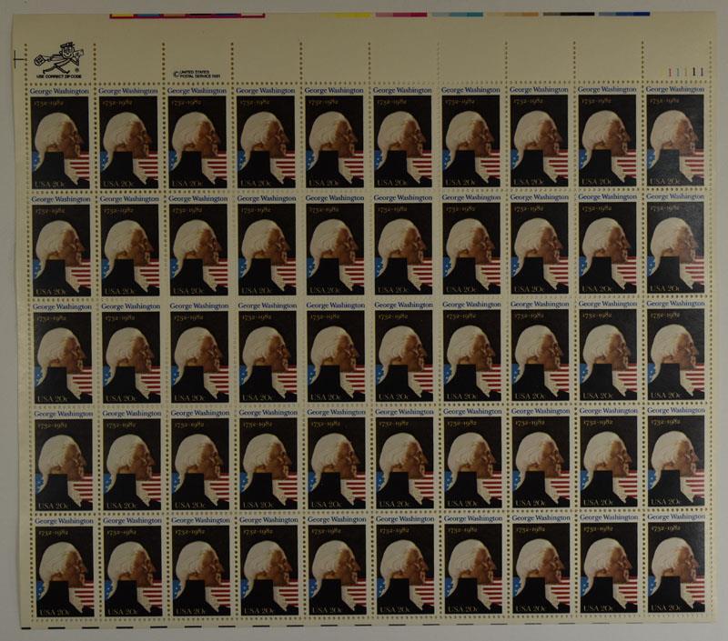 US SCOTT 1952 PANE OF 50 GEORGE WASHINGTON 20 CENT FACE MNH