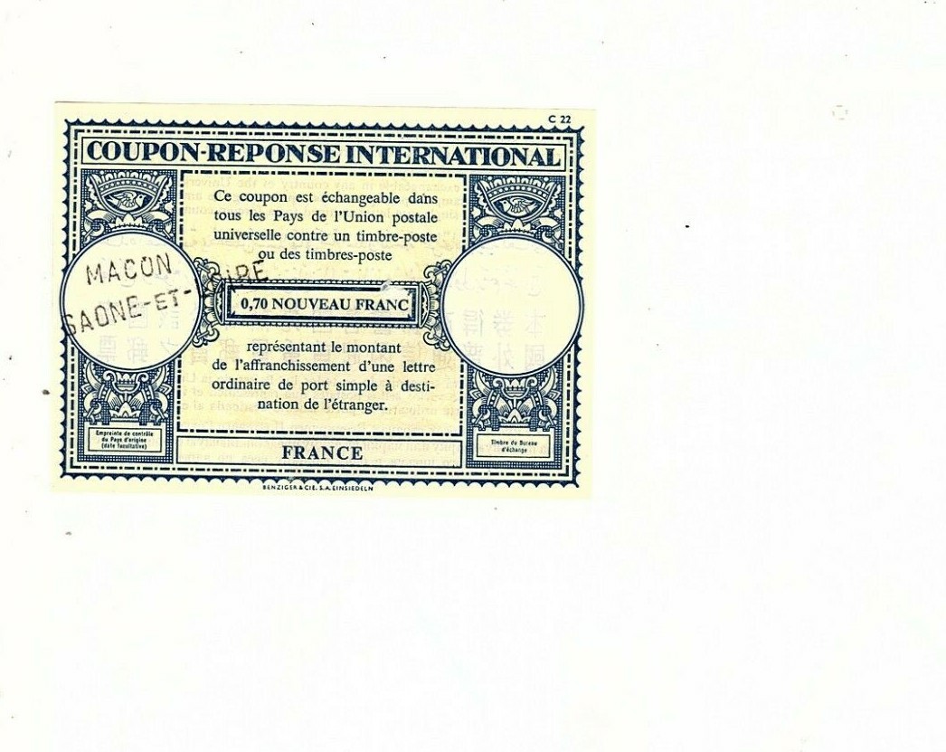 france ,post coupon-reponse-international .70 francs cents (mb18