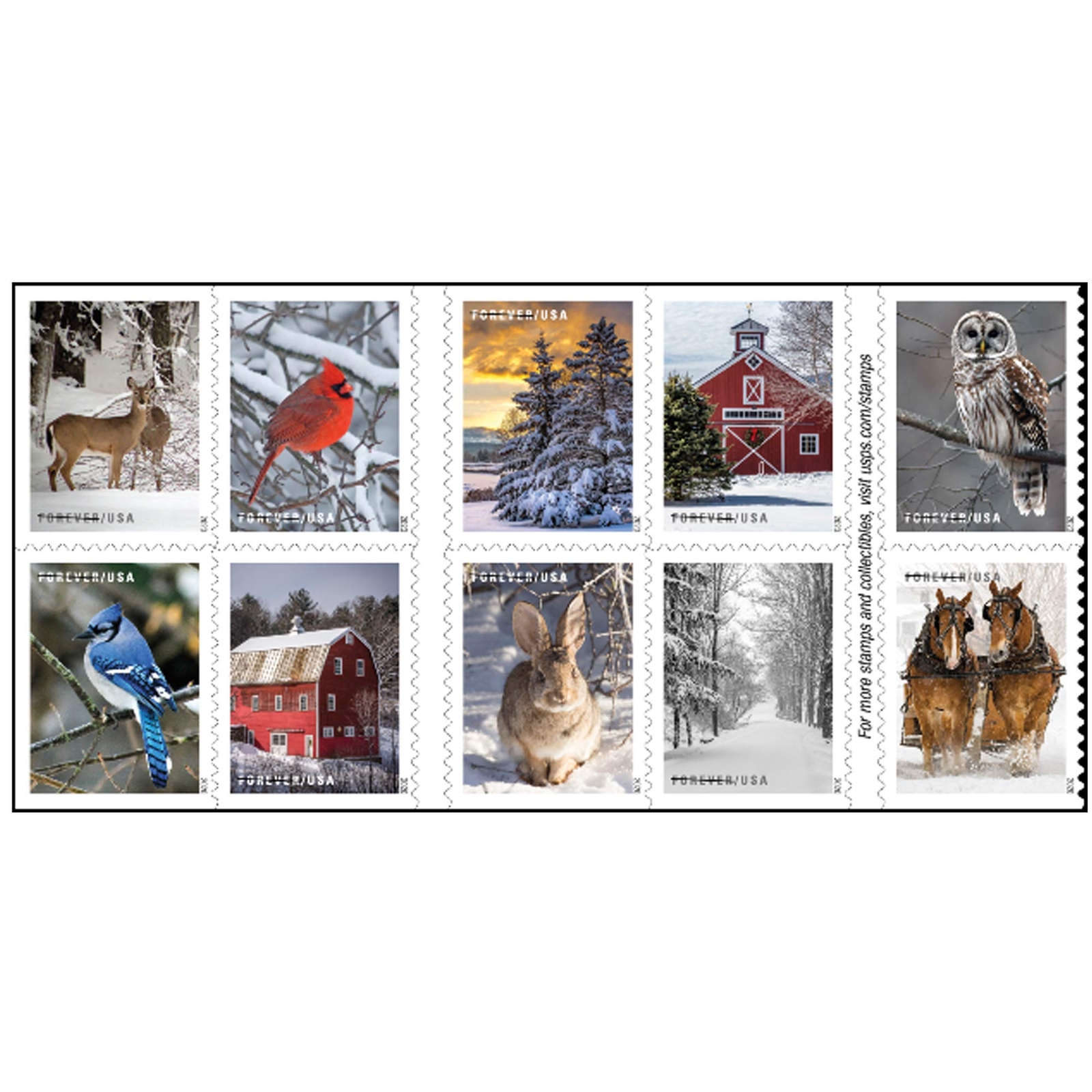 Usps Winter Scenes Book Of 20 Self Adhesive Stamps For Holiday Greetings