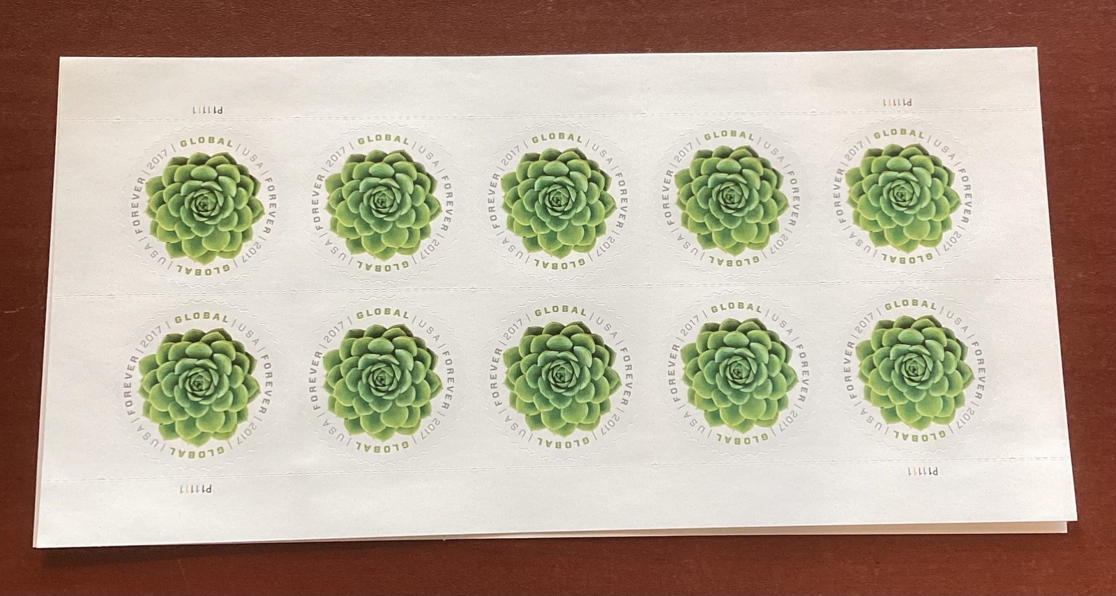 USPS 2017 Global Forever Stamp Sheet #5198 Green Succulent, 10 Stamps