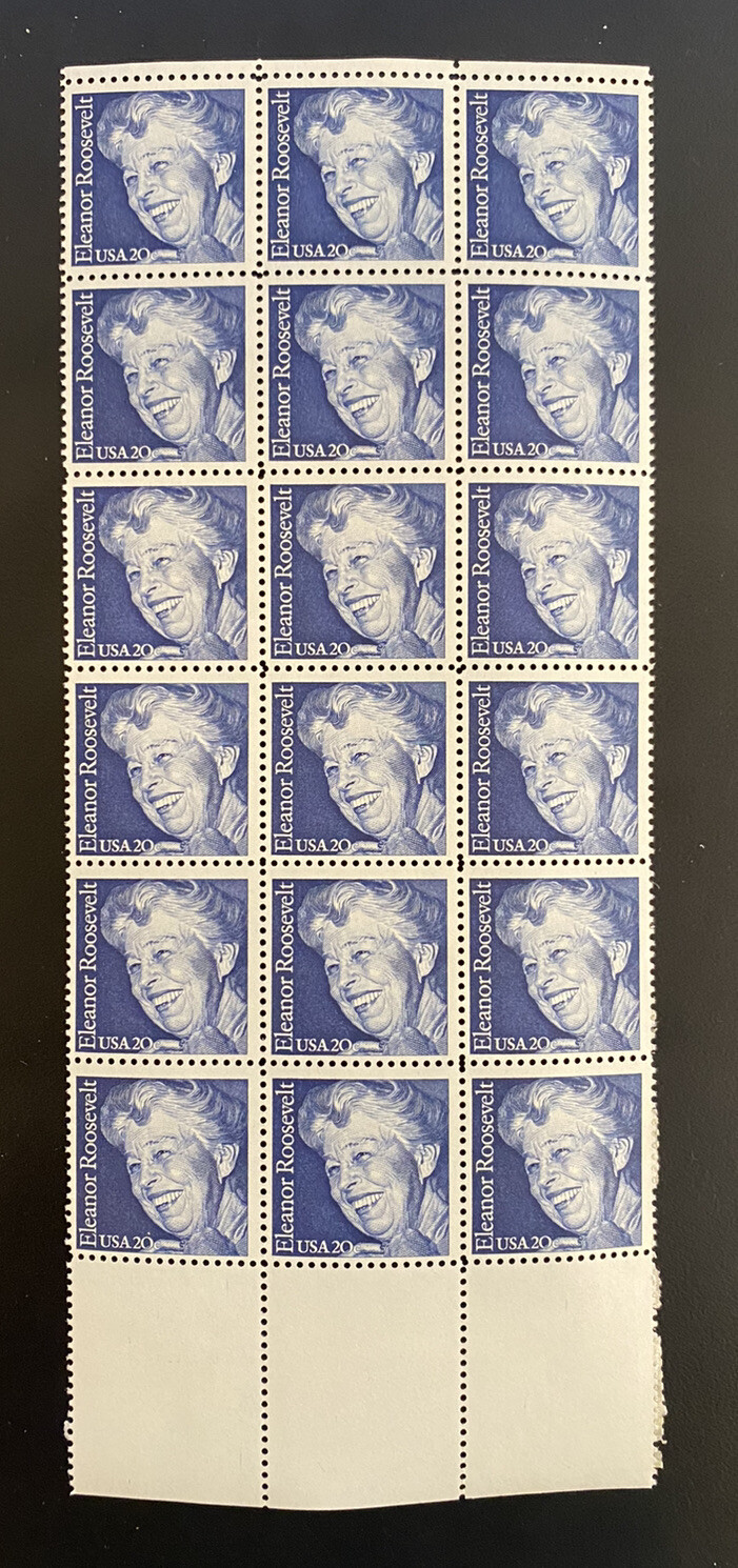 1984 USPS #2105 Eleanor Roosevelt Block of 18 Stamps X 20c. MNH