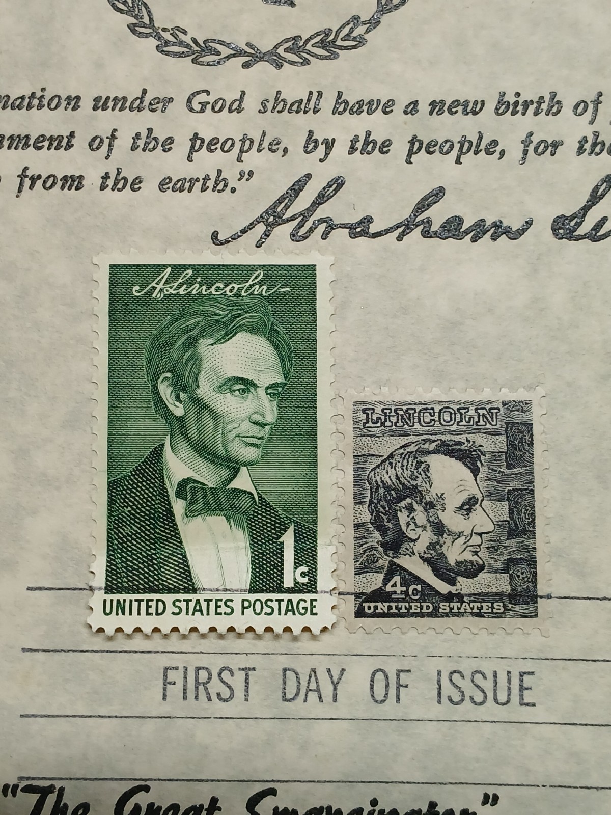 Abraham Lincoln 1965 First Day Cover Gettysburg Quote Stamps Vintage