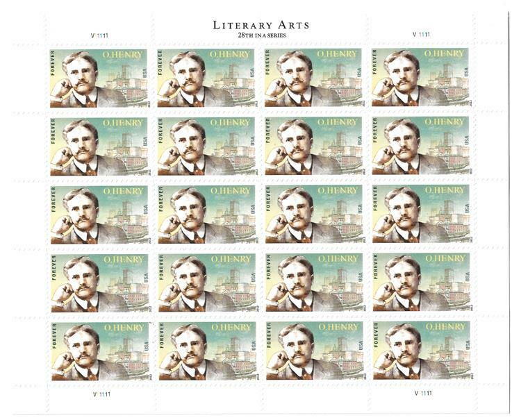 US SCOTT 4705 PANE OF 20 O’HENRY LITERARY ARTS STAMPS FOREVER MNH