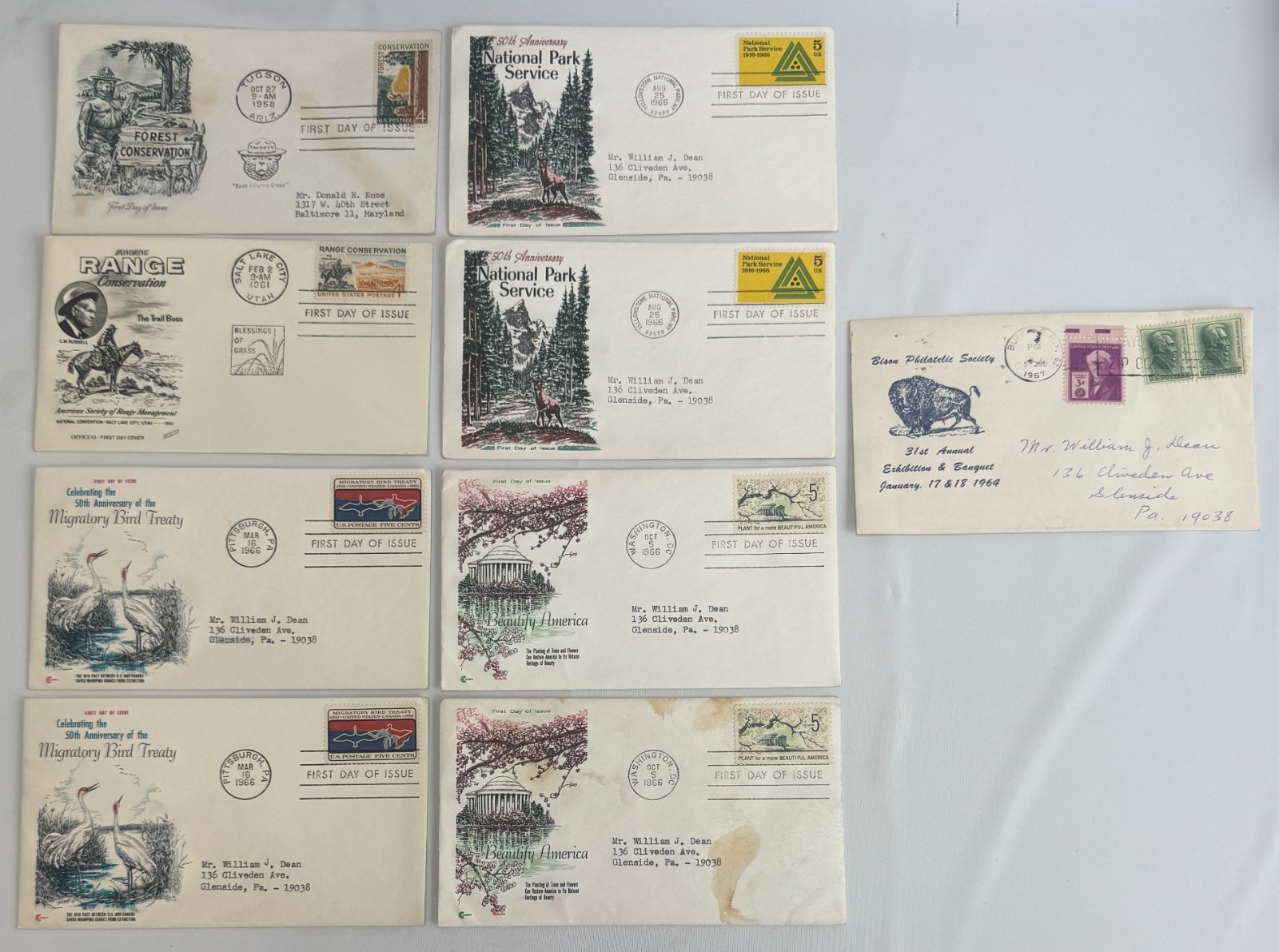 US Conservation Wildlife and National Parks First Day Cover Collection 9 Covers