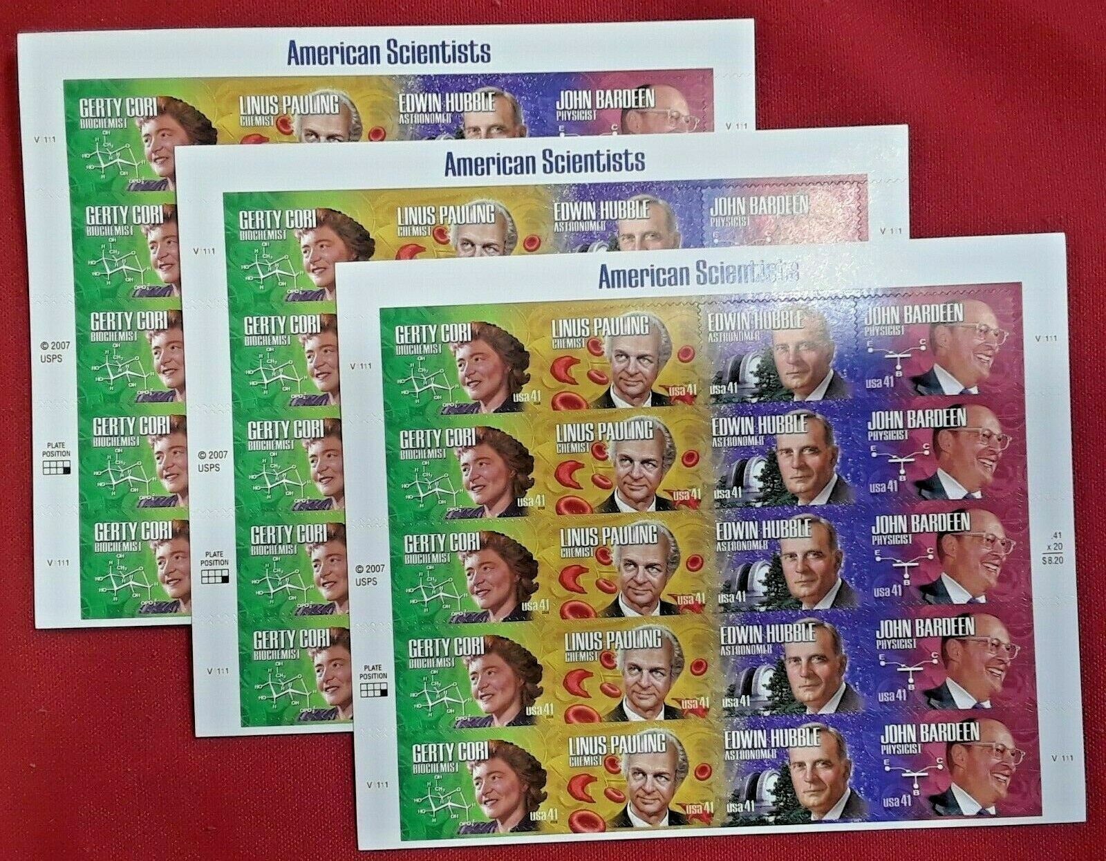 Three Sheets x 20 = 60 Of AMERICAN SCIENTISTS 41¢ US Postage Stamps # 4224-4227