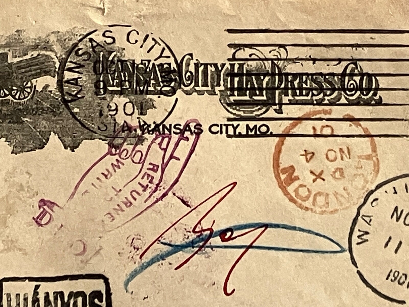 KANSAS CITY HAY PRESS CO. WITH U.S. 5 CENT POSTAGE “GRANT”. NOVEMBER 30, 1901