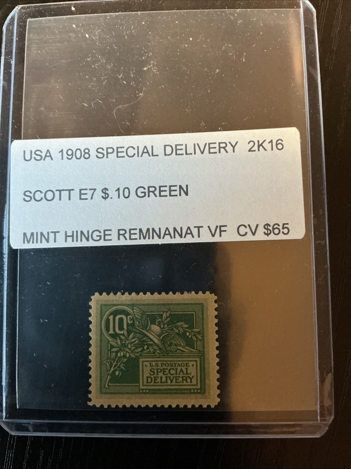 USA 1908 Special Delivery 2K16 Scott E7 Green Mint Hinge VF