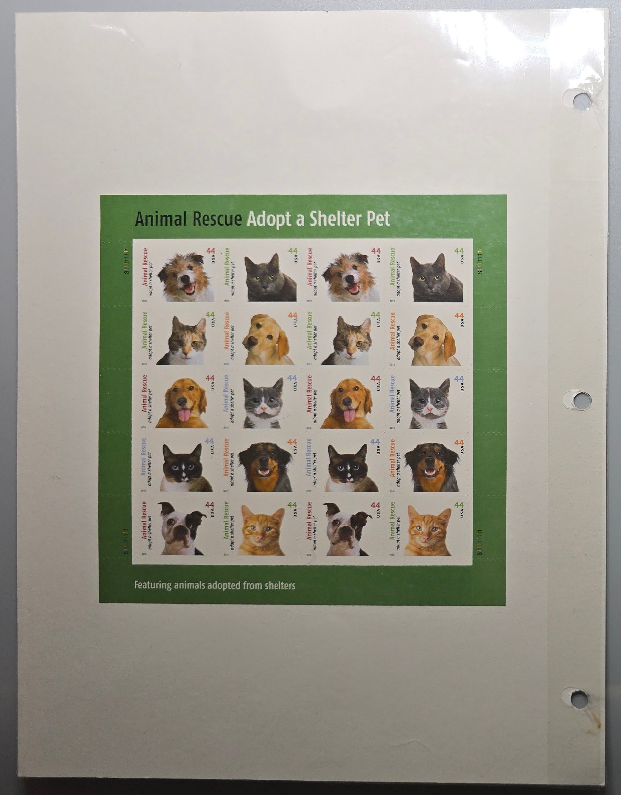 US 2010 Animal Rescue Adopt A Shelter Pet Forever Stamps Full Pane Of 20 Mint NH